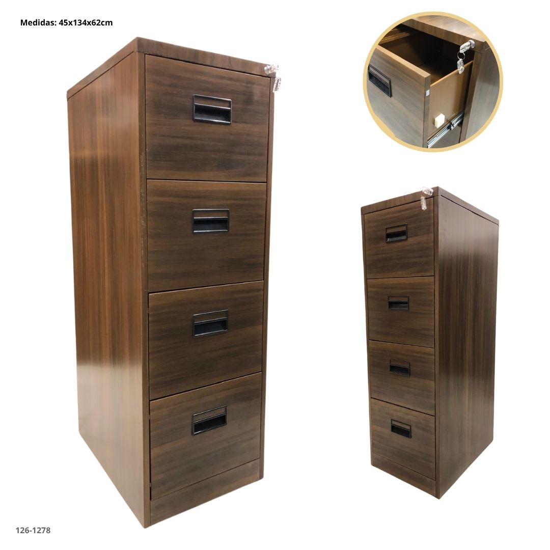 ARCHIVADOR METALICO 4 GAVETAS COLOR MADERA OSCURO - madera