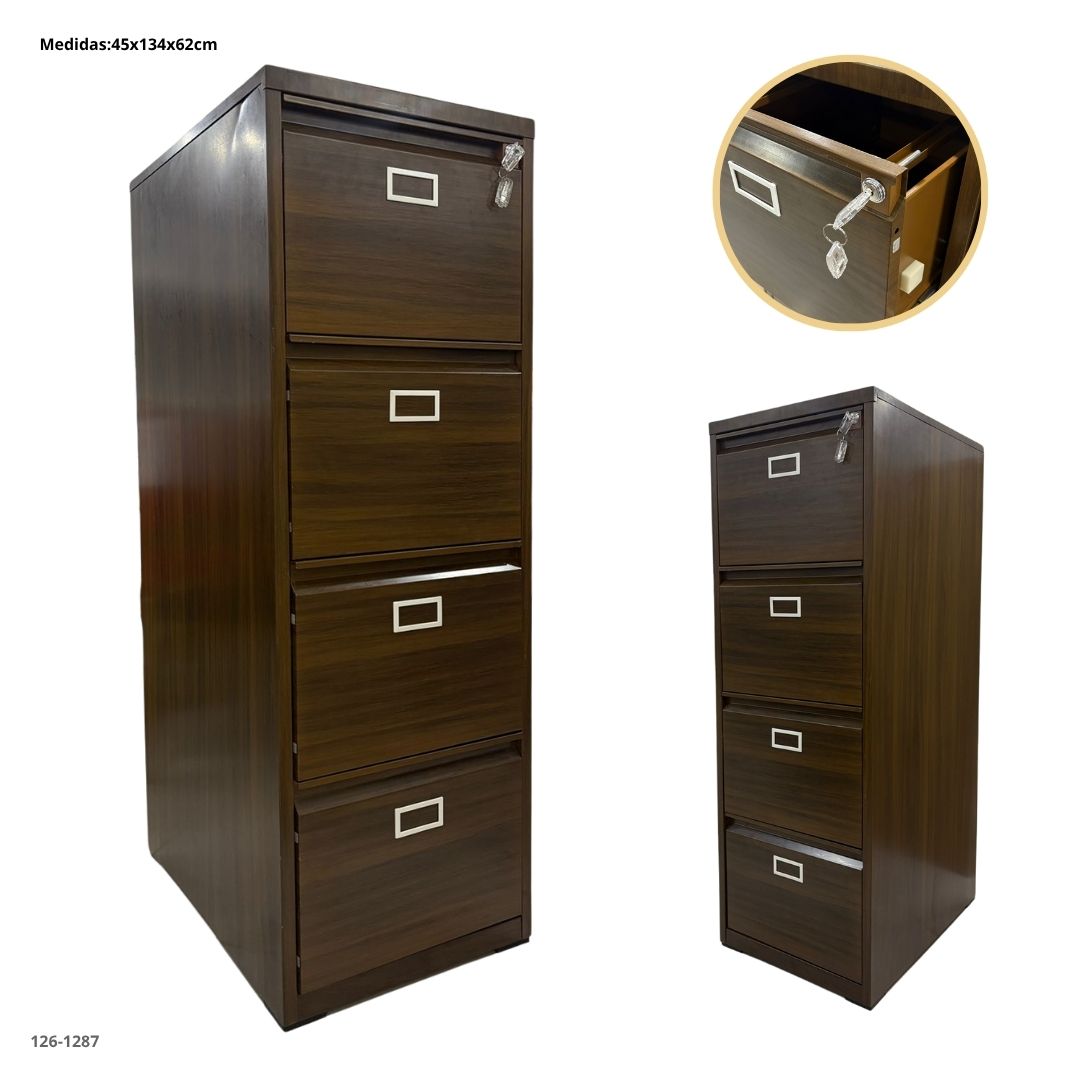 ARCHIVADOR METALICO 4 GAVETAS COLOR MADERA OSCURO PLEGABLE - plegable, madera