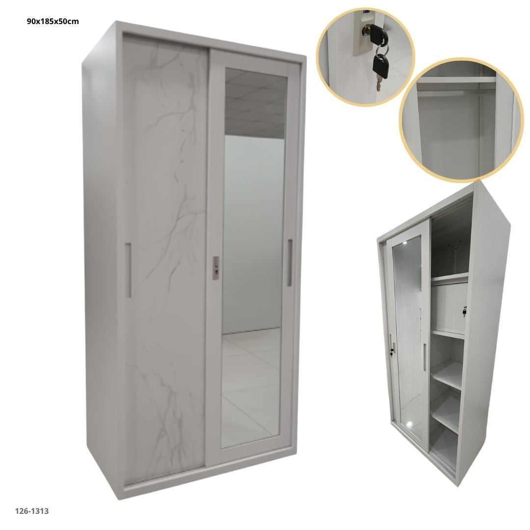 CLOSET METALICO CON PUERTAS CORREDIZA Y ESPEJO 185X90X50