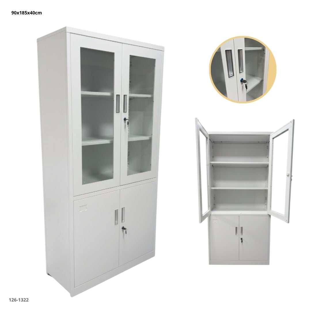 GABINETE METALICO CON 2 PUERTAS VIDRIO Y 2 DE METAL BLANCO PLEGABLE 185x90x40 - plegable
