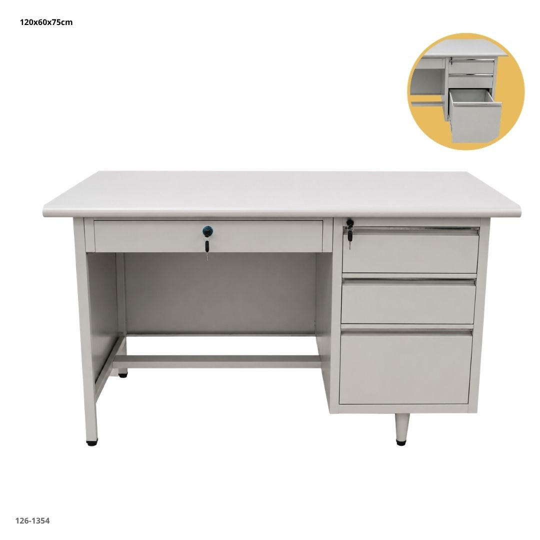 ESCRITORIO DE OFICINA METALICO GRIS CLARO CON 4 GAVETAS
