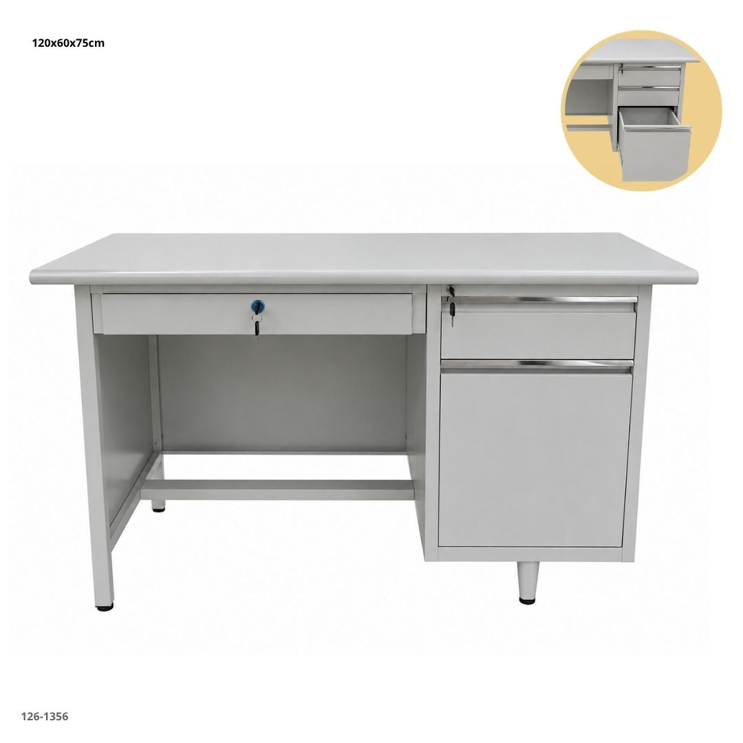ESCRITORIO DE OFICINA METALICO CON 3 GAVETAS GRIS CLARO