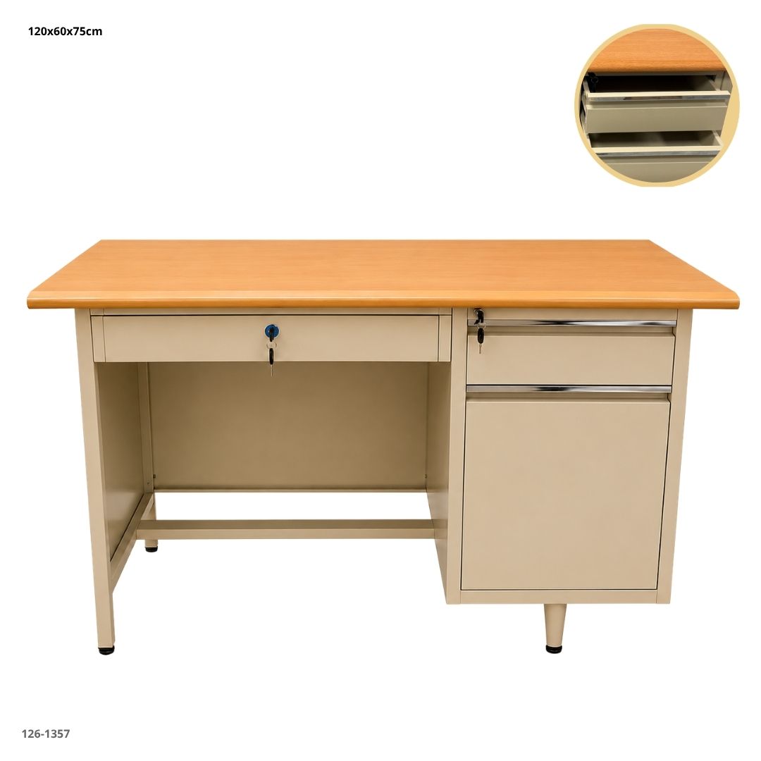 ESCRITORIO DE OFICINA METALICO CON 3 GAVETAS BEIGE