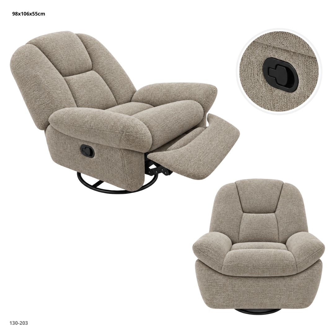 Sillón Reclinable Giratorio Mecedora Grande en Tela Chenille 104x93x105 cm Beige - Ref. 130-203