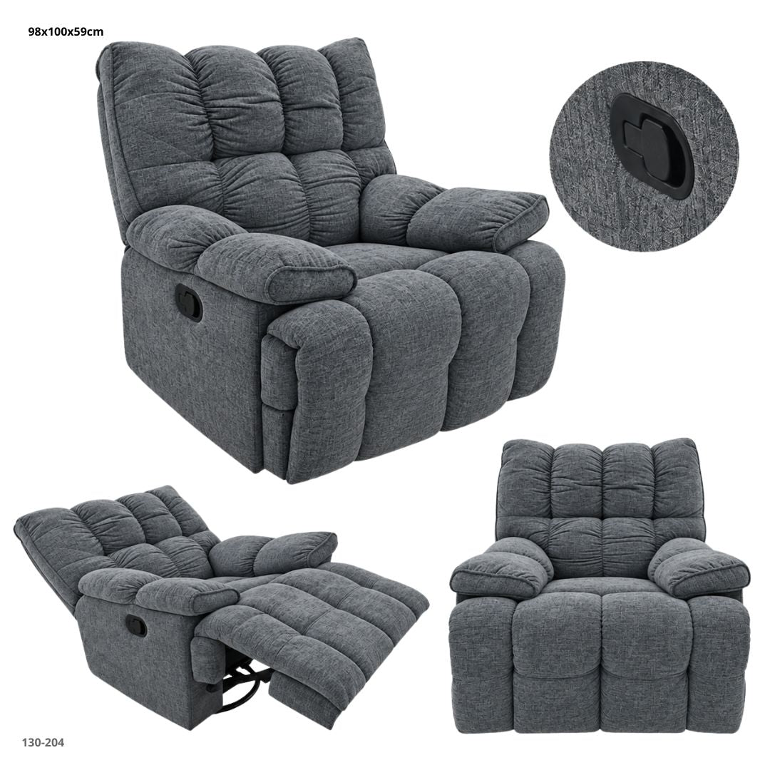 Sillón Reclinable Giratorio Mecedora Extra Grande Acolchado 103x104x103 cm Gris Oscuro - Ref. 130-204