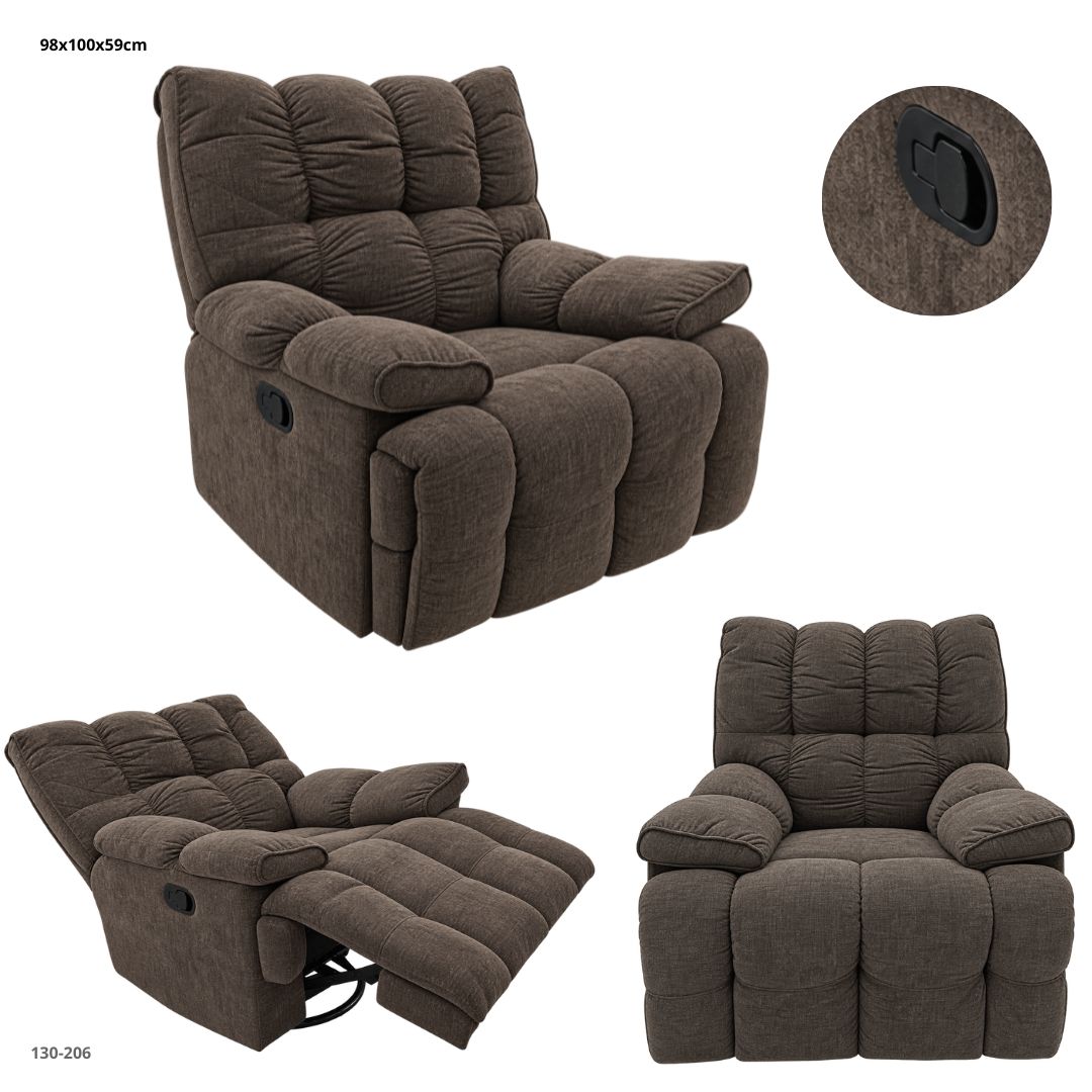 Sillón Reclinable Giratorio Mecedora Extra Grande Acolchado 103x104x103 cm Chocolate - Ref. 130-206