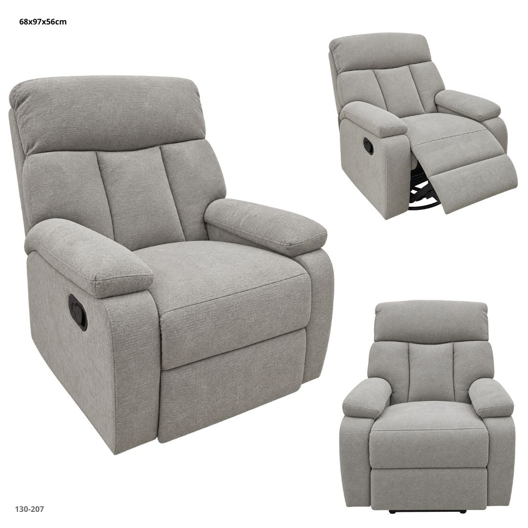 Sillón Reclinable Giratorio Mecedora en Tela Chenille 91x92x99 cm Gris Claro - Ref. 130-207
