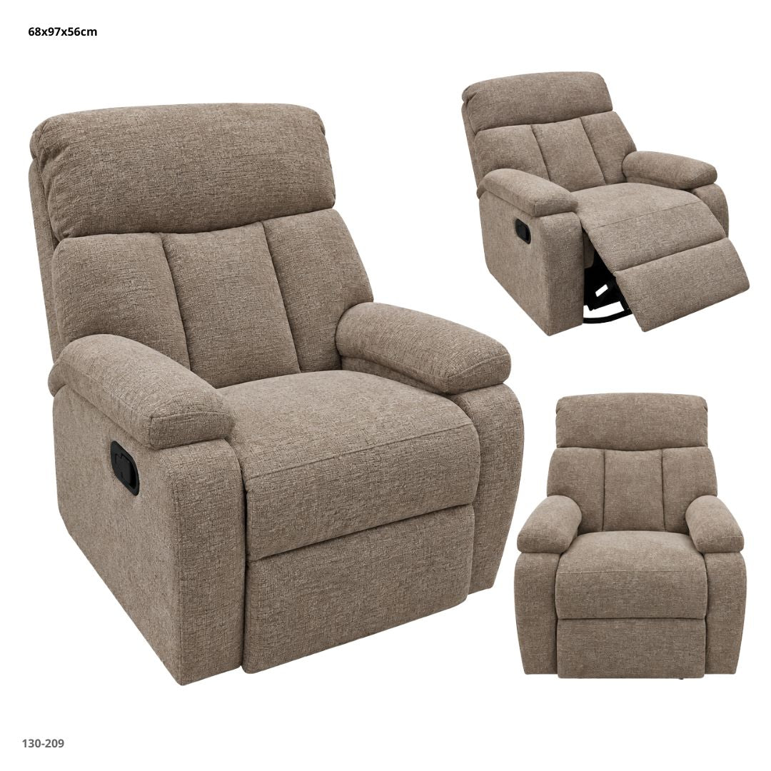 Sillón Reclinable Giratorio Mecedora en Tela Chenille 91x92x99 cm Chocolate Claro - Ref. 130-209
