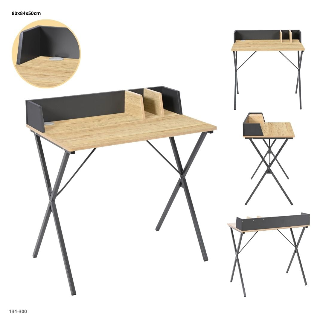 Escritorio con Organizador Roble y Gris 80x50x84 cm - medidas y vistas del producto