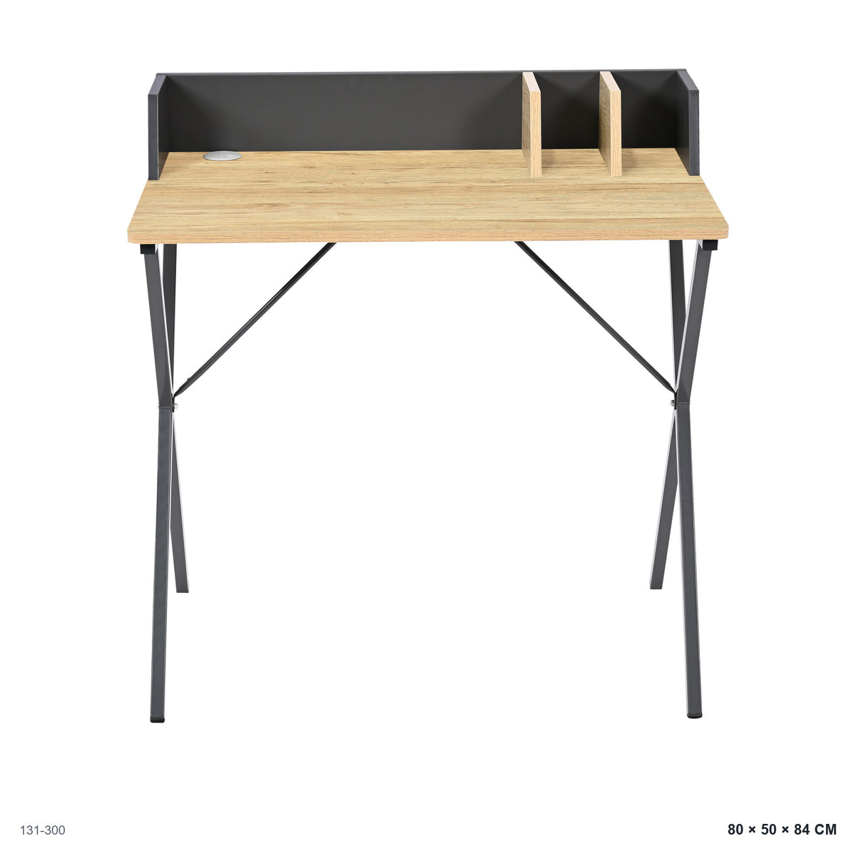 Escritorio con Organizador Roble y Gris 80x50x84 cm - vista frontal con medidas