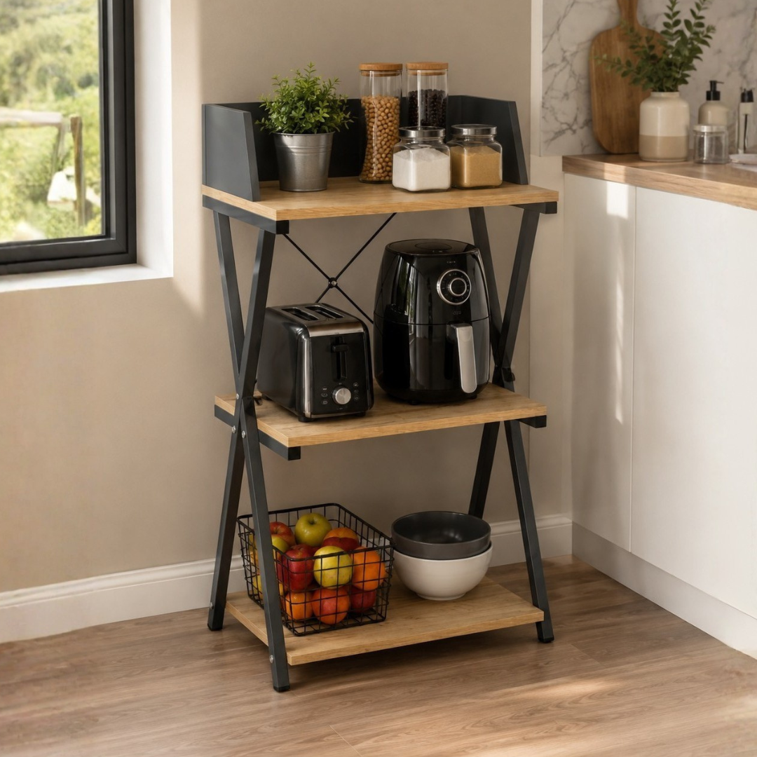 Oak and Grey 3-Tier Shelf 50x30x84 cm