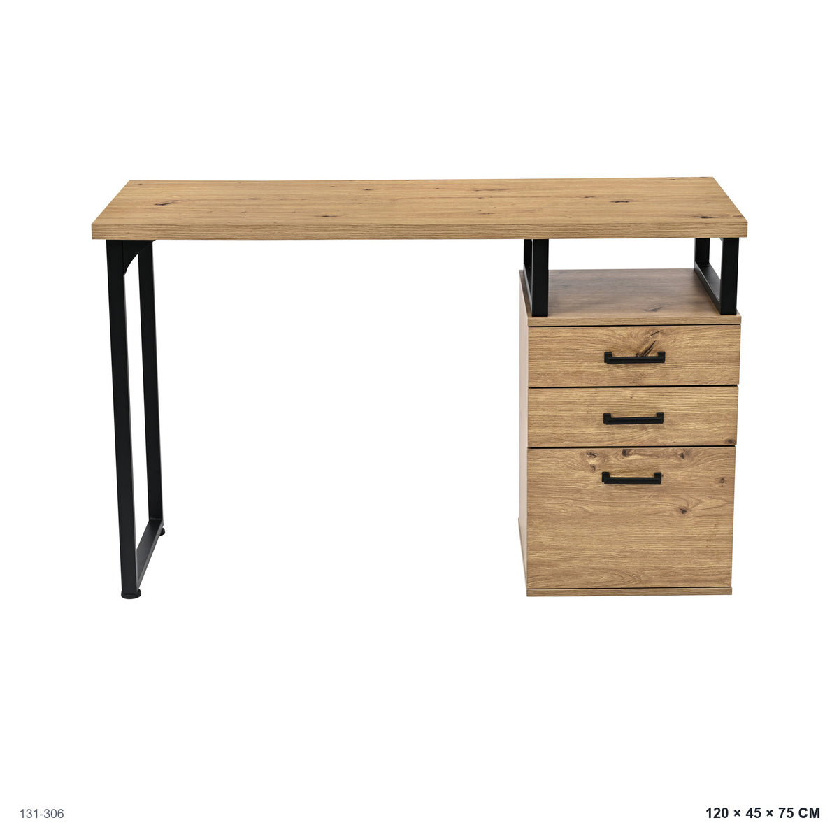 Escritorio con Cajonera de 3 Gavetas 120x45x75 cm - vista frontal con medidas