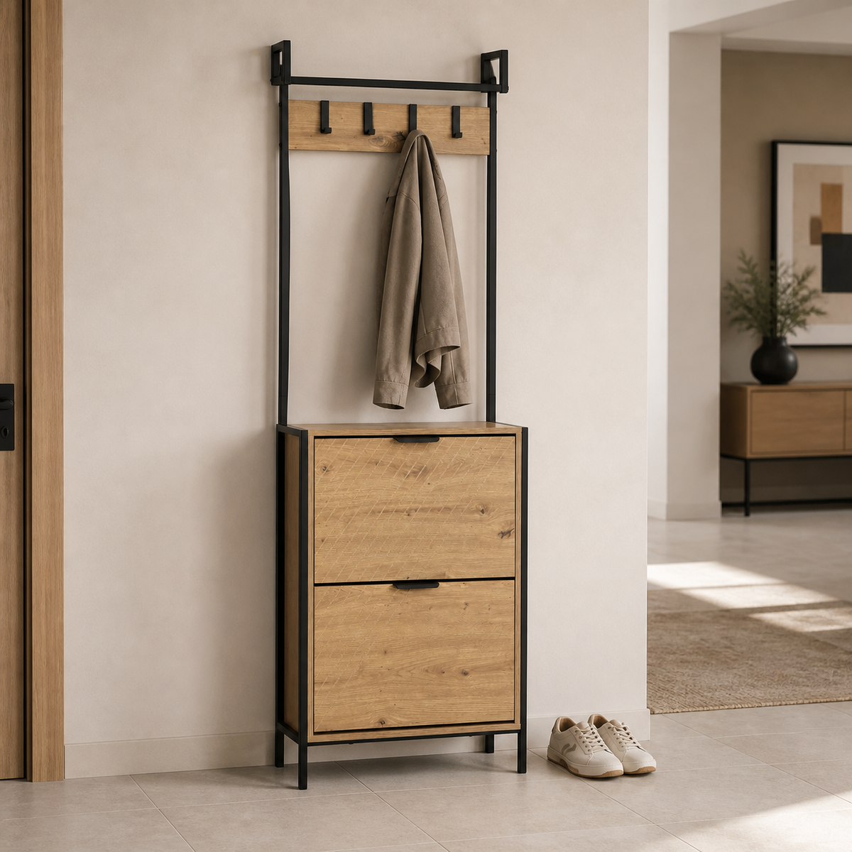 Mueble de Entrada con Perchero y Zapatera 60x26x122 cm en ambiente exterior