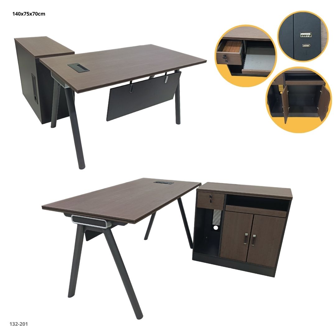Escritorio en L de Oficina Chocolate 140x75x70 cm con Credenza