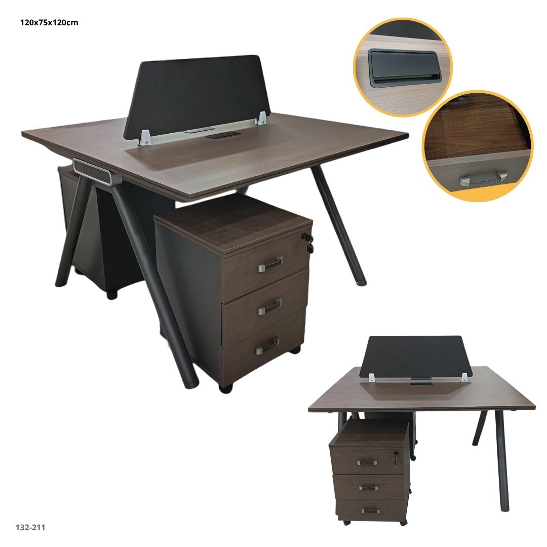 Estación de trabajo 2 puestos con pedestal rodante 120x75x120 cm (132-211)