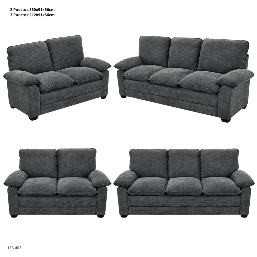 Dark Grey Fabric 5-Seater Living Room Set