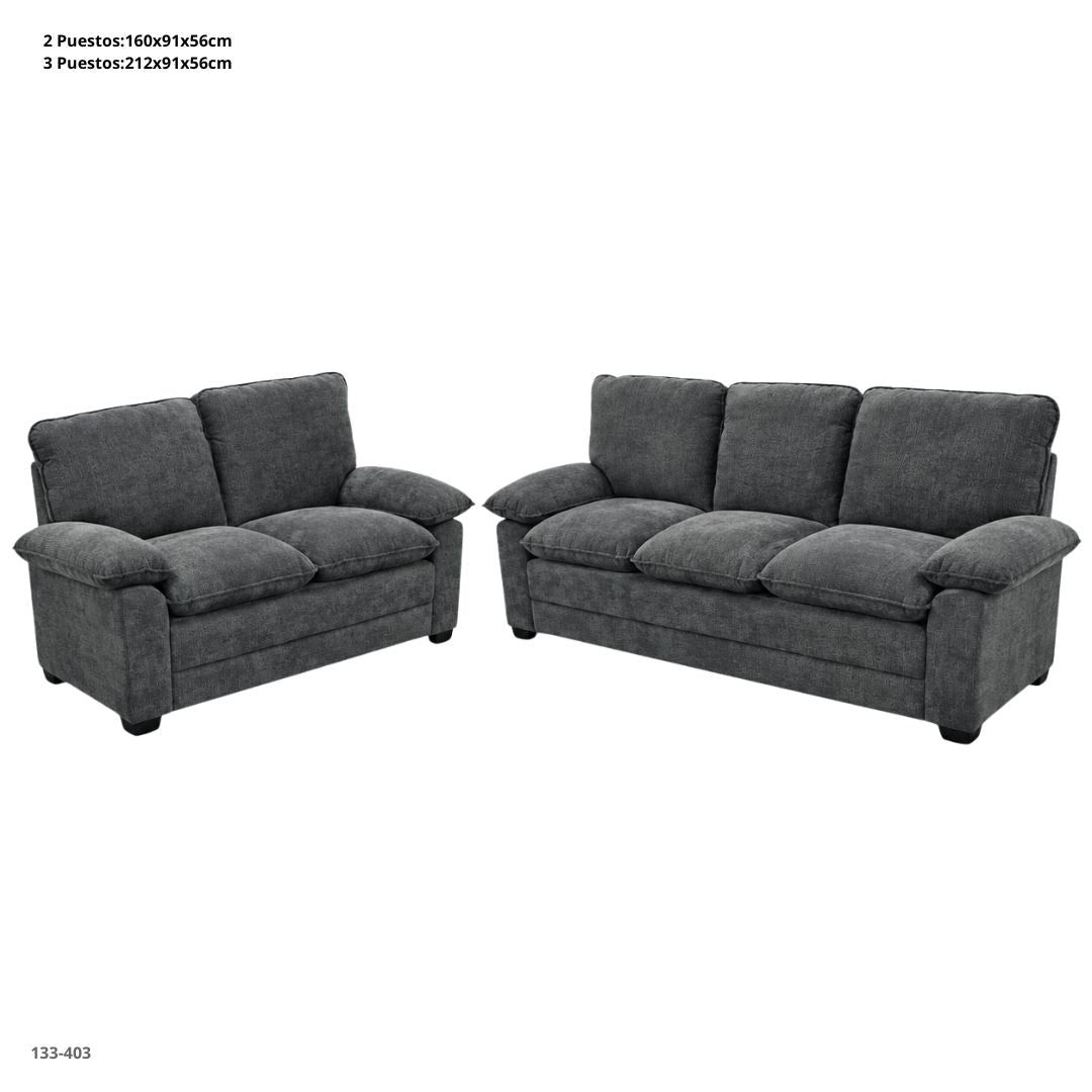 Dark Grey Fabric 5-Seater Living Room Set