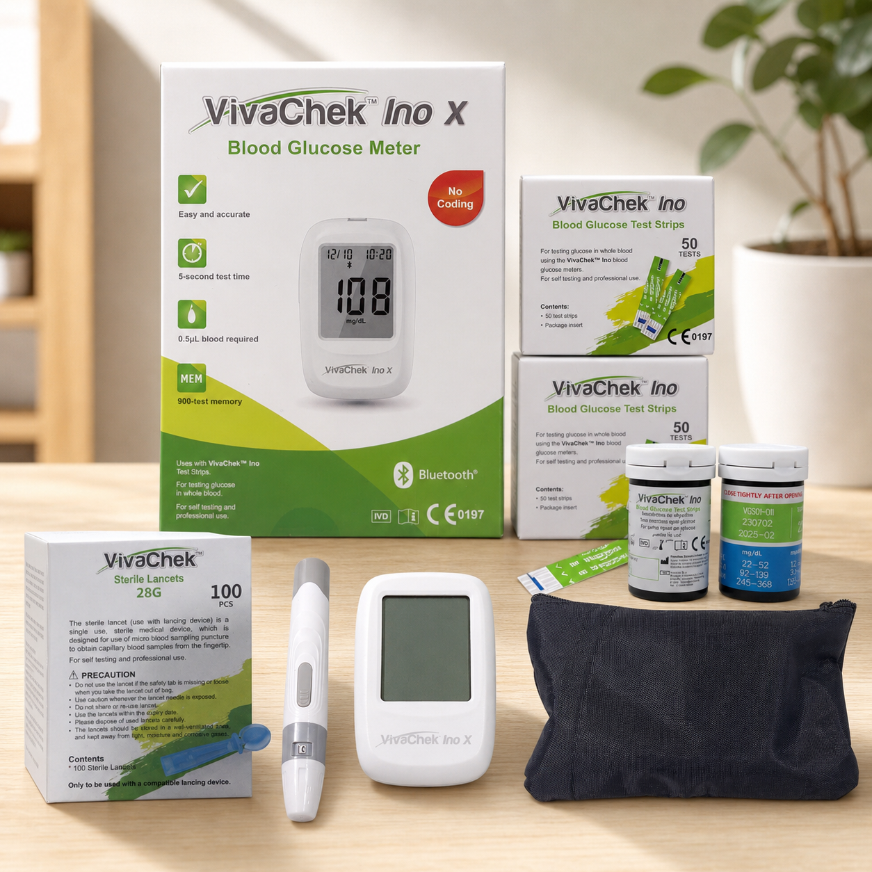 Kit completo de glucómetro VivaChek con tiras y lancetas