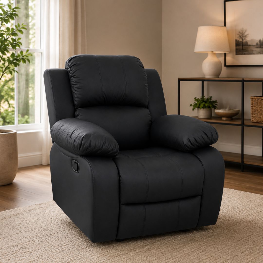 Sofa Reclinable Giratorio Mecedora de Cuerina Negro