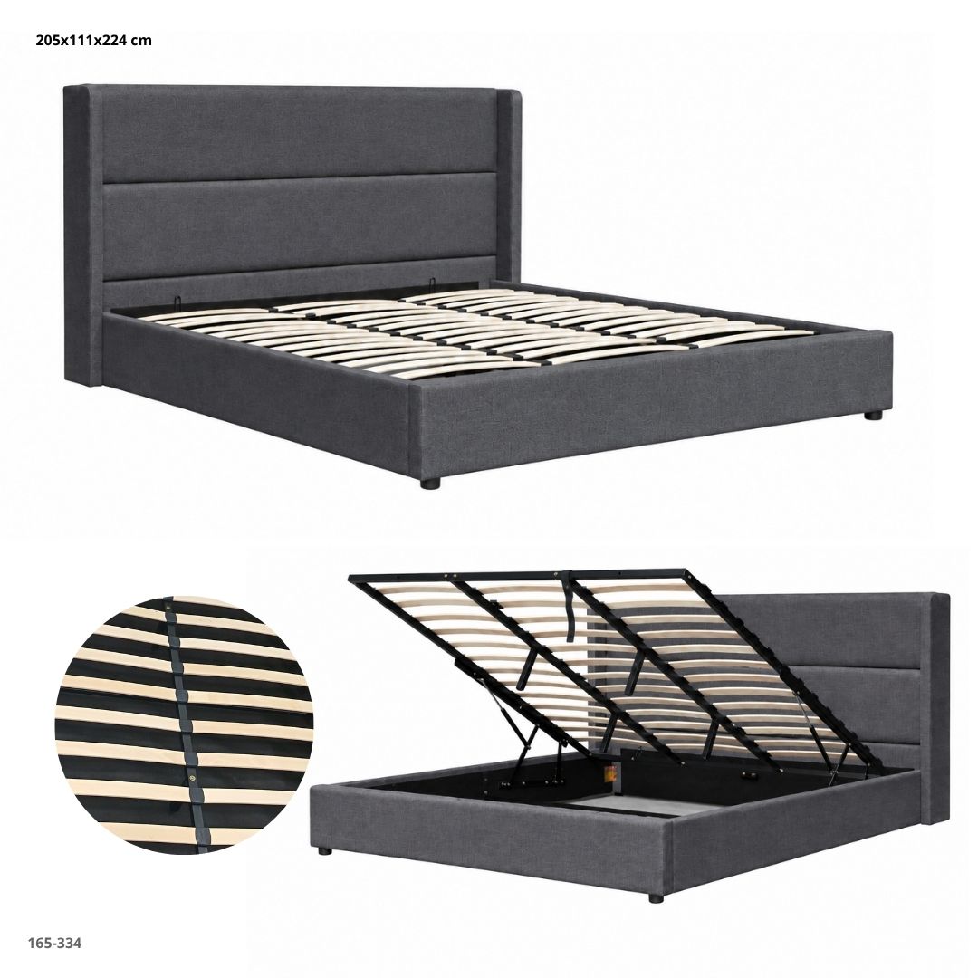 Cama con Depósito Elevable en Tela Gris Oscuro - King, vistas y medidas (165-334)