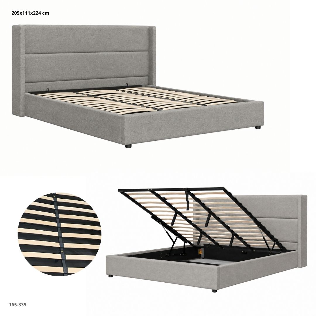 Cama con Depósito Elevable en Tela Gris Claro - King, vistas y medidas (165-335)