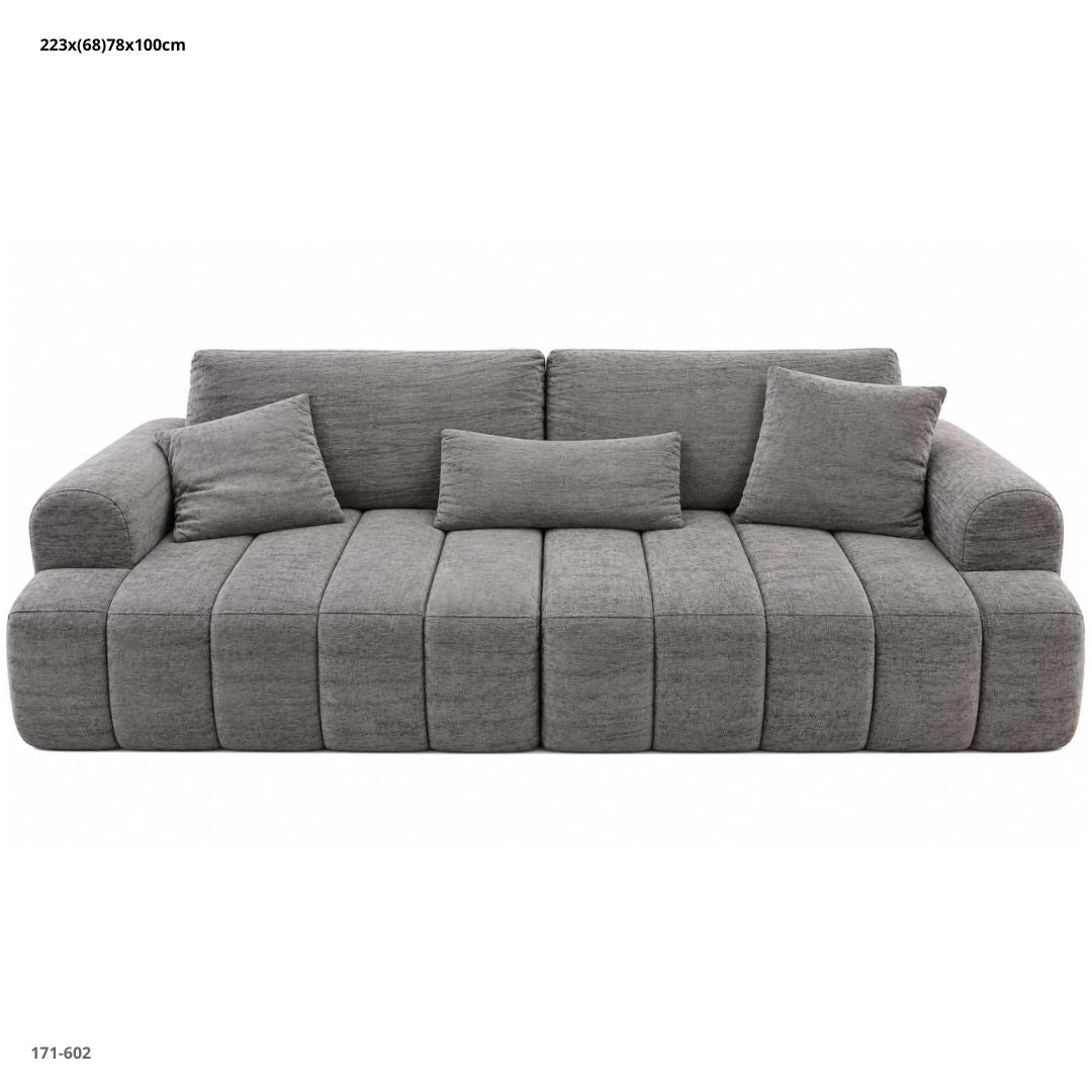 Sofá Comprimido 3 Puestos en Chenille Gris Jaspeado 223x78x100 cm - vista frontal (171-602)