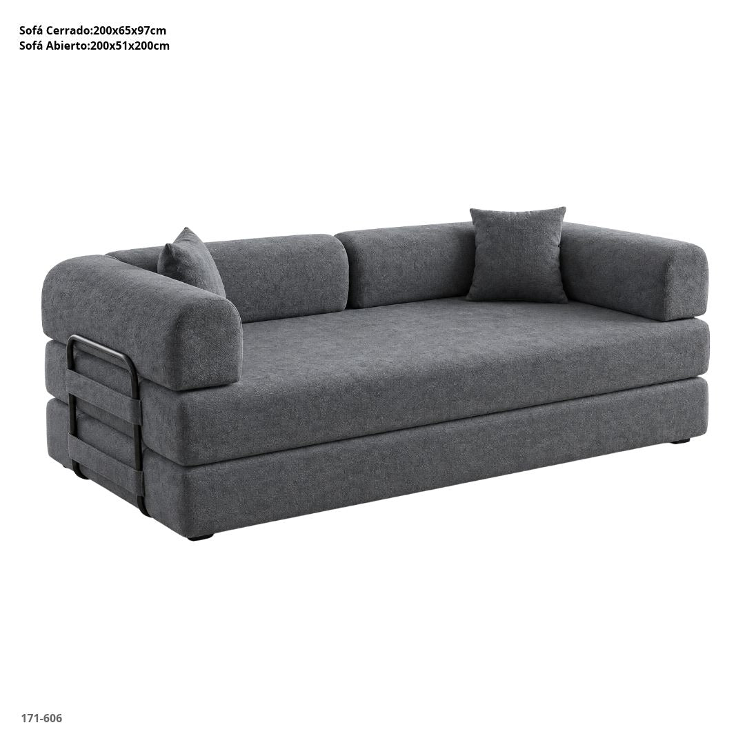 Sofá Cama Comprimido en Chenille Gris Oscuro 200 cm - vista frontal (171-606)