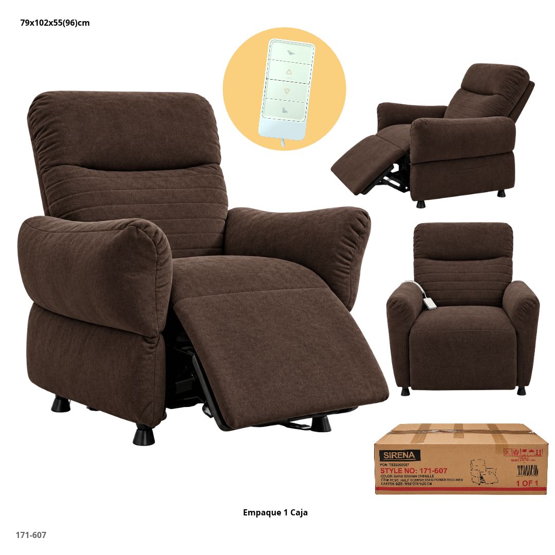 Sillón Reclinable Eléctrico Comprimido Chocolate - Ref. 171-607