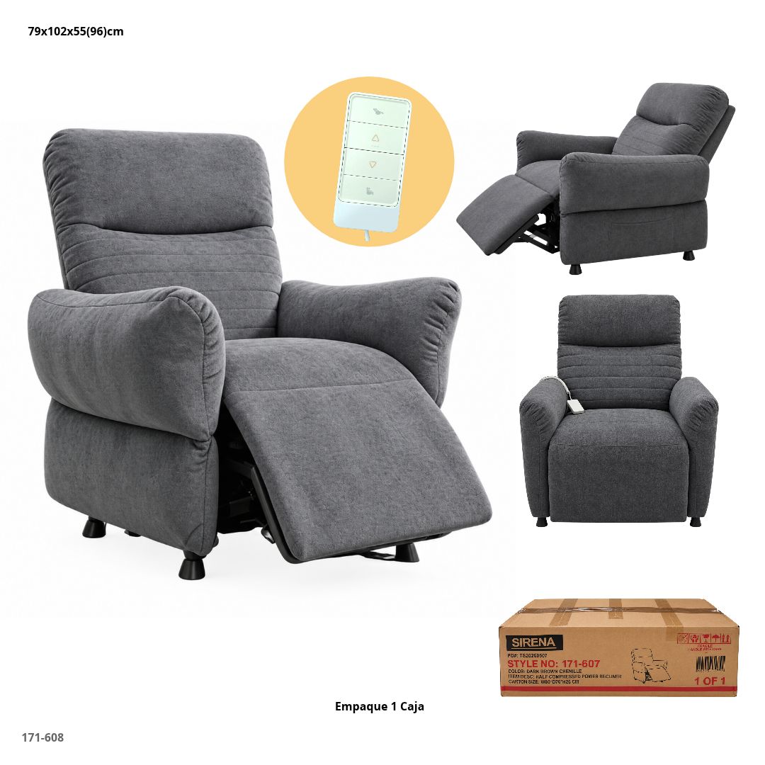 Sillón Reclinable Eléctrico Comprimido Gris Oscuro - Ref. 171-608