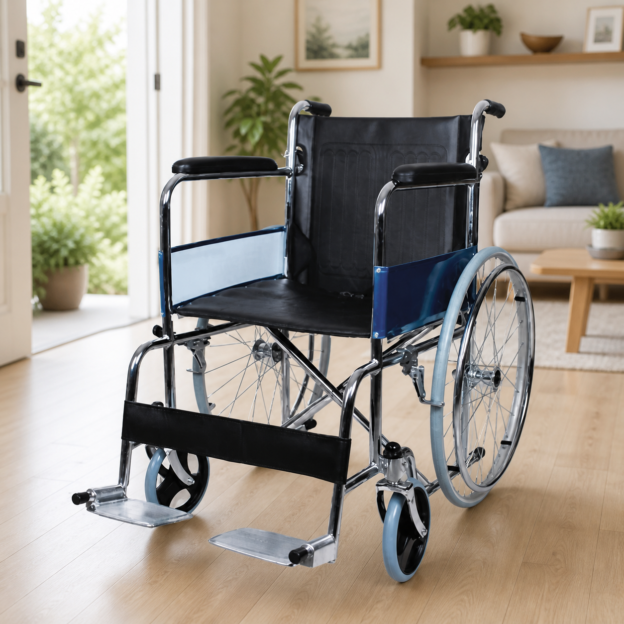 Silla de ruedas manual plegable en sala accesible