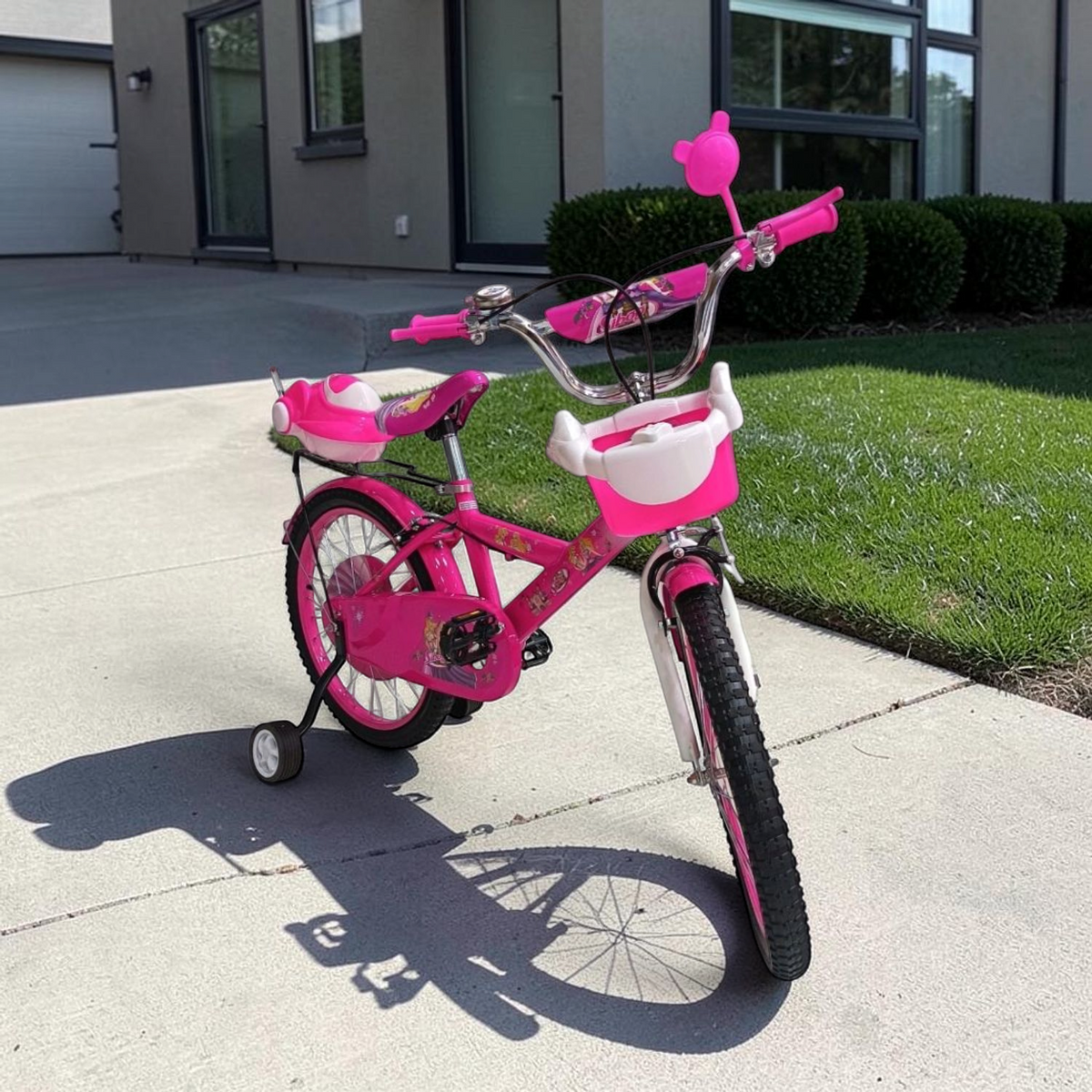 Bicicleta Infantil con Canasta, Portamuñeca y Casco 12" a 20" Fucsia en ambiente