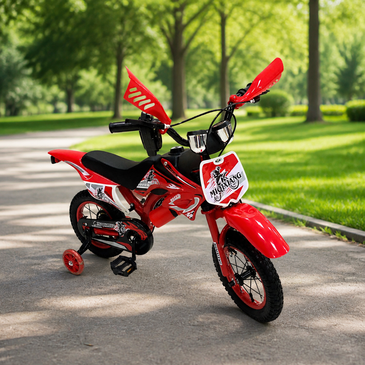 Moto Bicicleta Roja 12" en ambiente de parque
