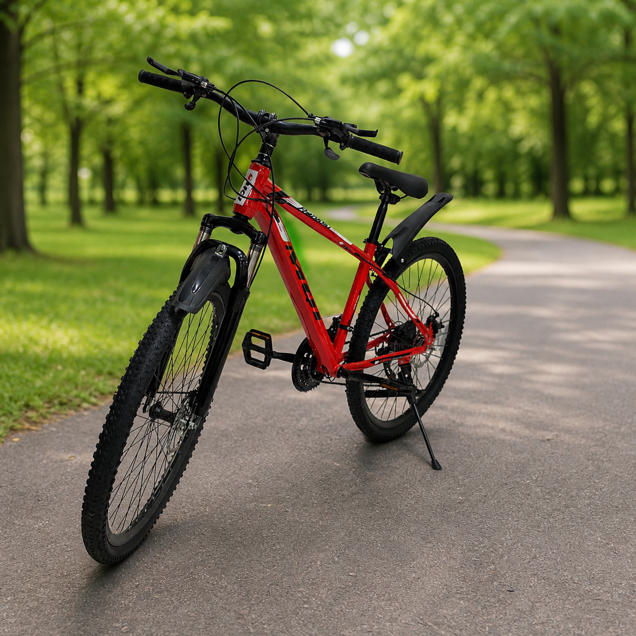 Bicicleta Roja 27.5" en ambiente de parque