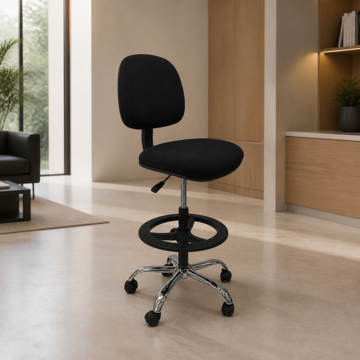 Silla de Oficina Alta Tela Negra 12 en ambiente exterior