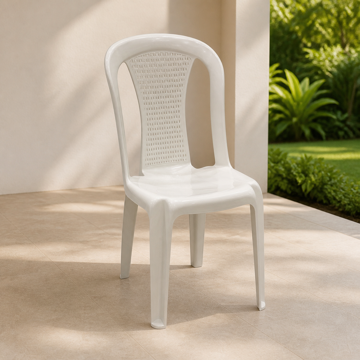 Silla Samba Reciclada Blanca en ambiente exterior