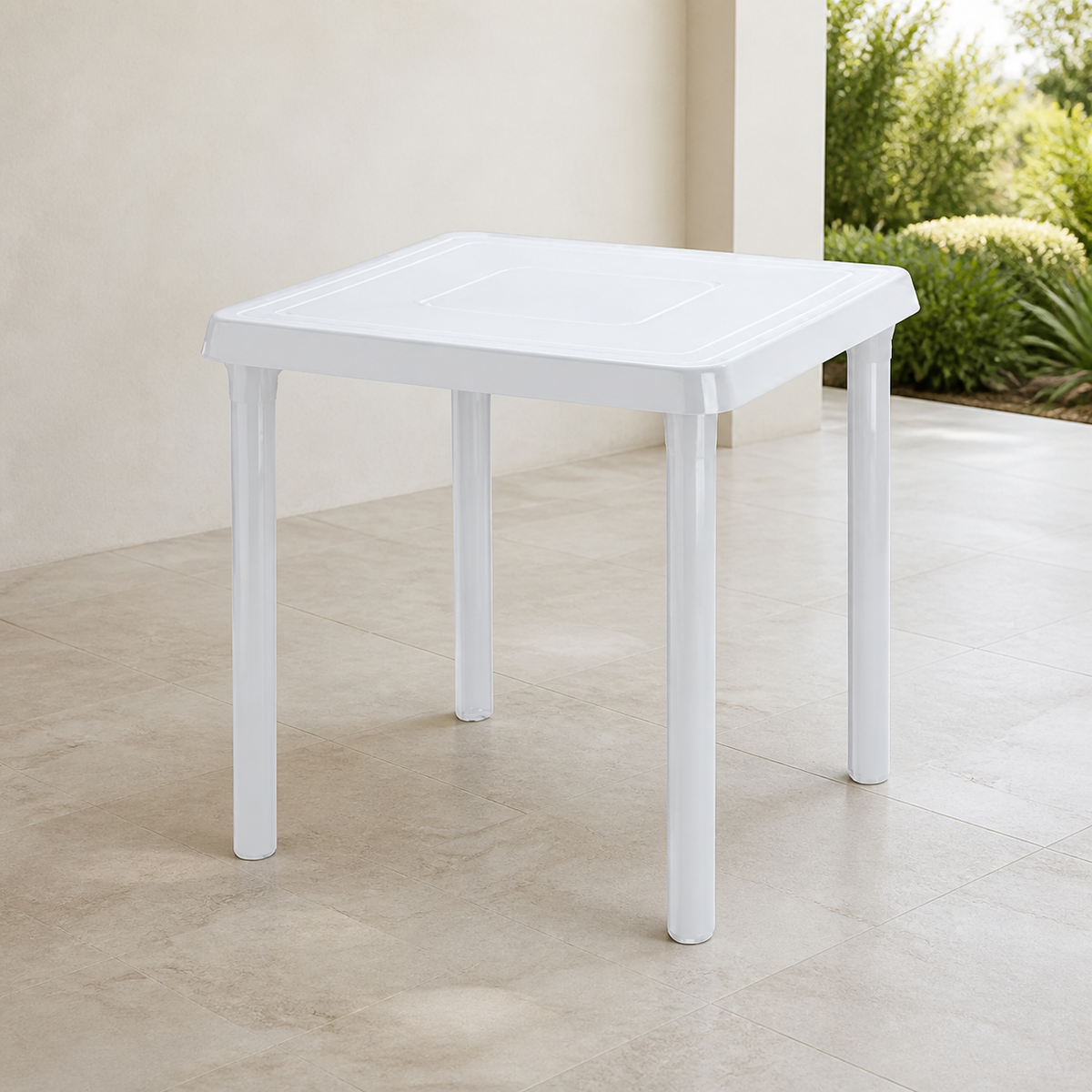 Mesa Caribe II Blanco en ambiente exterior
