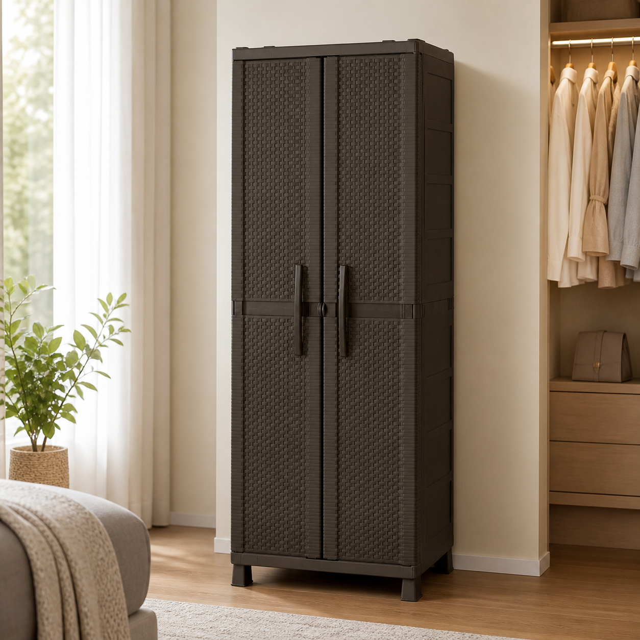 Armario para Ropa Textura Rattan Wengue en ambiente