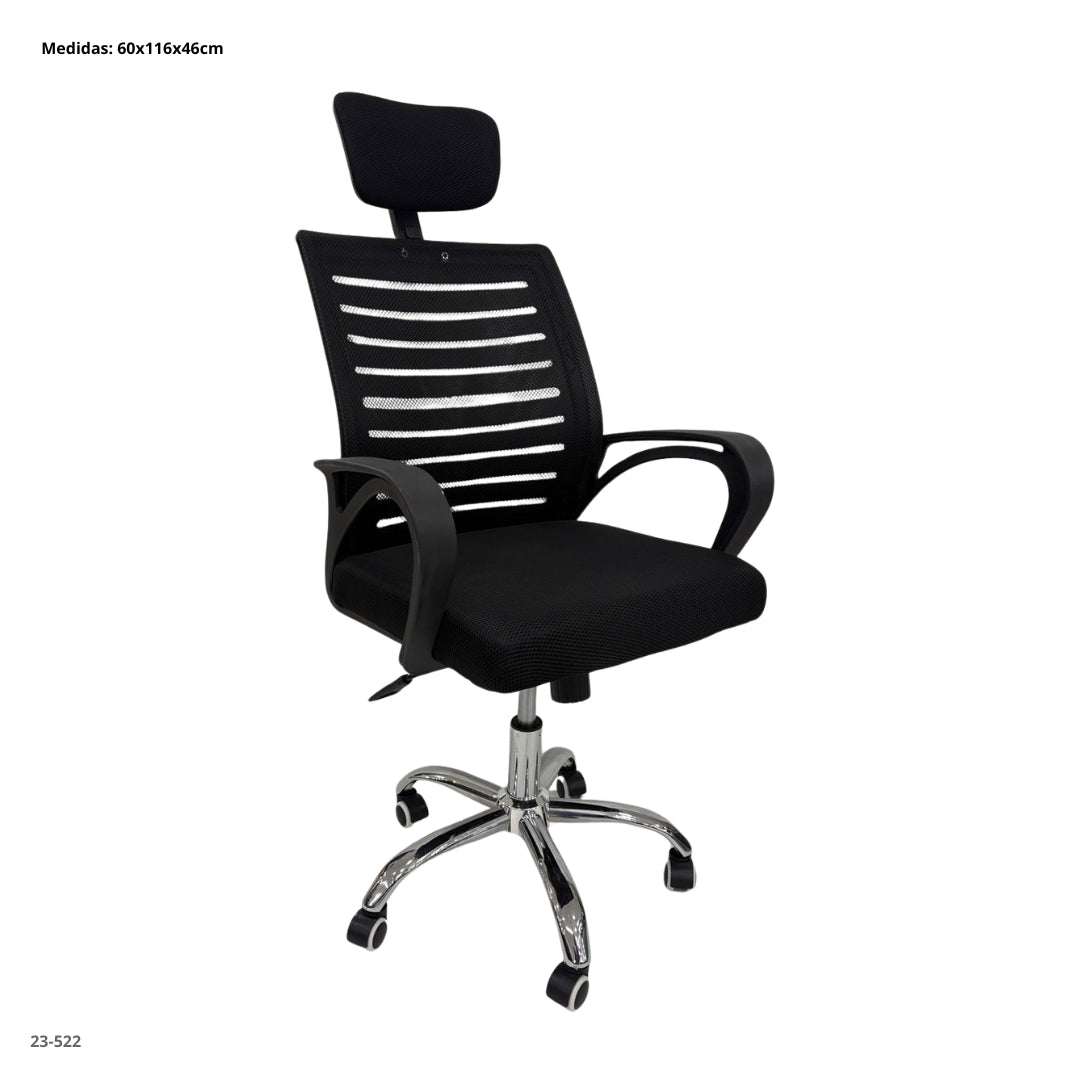 Silla de Oficina Negra/Base Cromo con Cabecera - foto de producto - Ref. 23-522