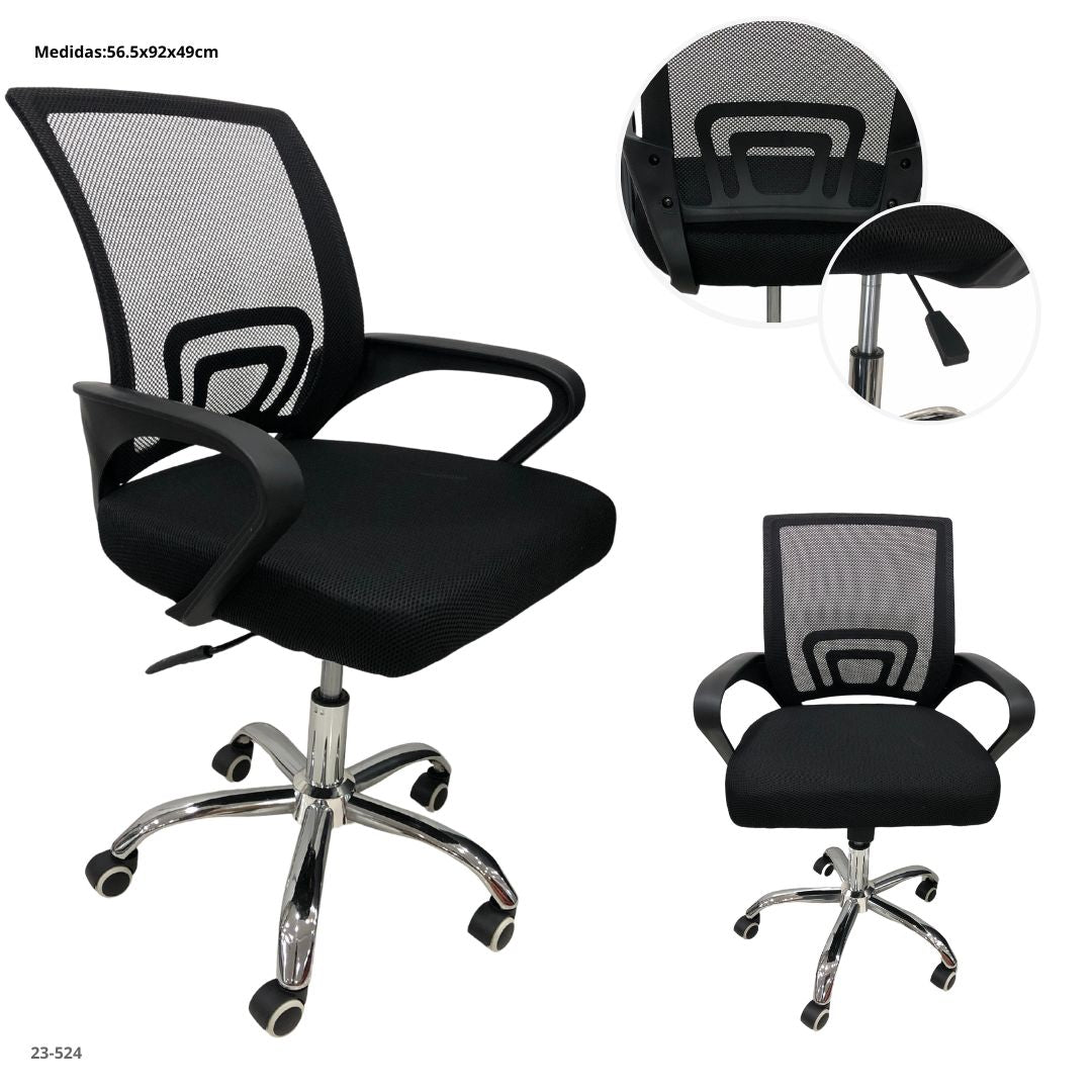 SILLA DE OFICINA NEGRA/BASE METAL CROMADO