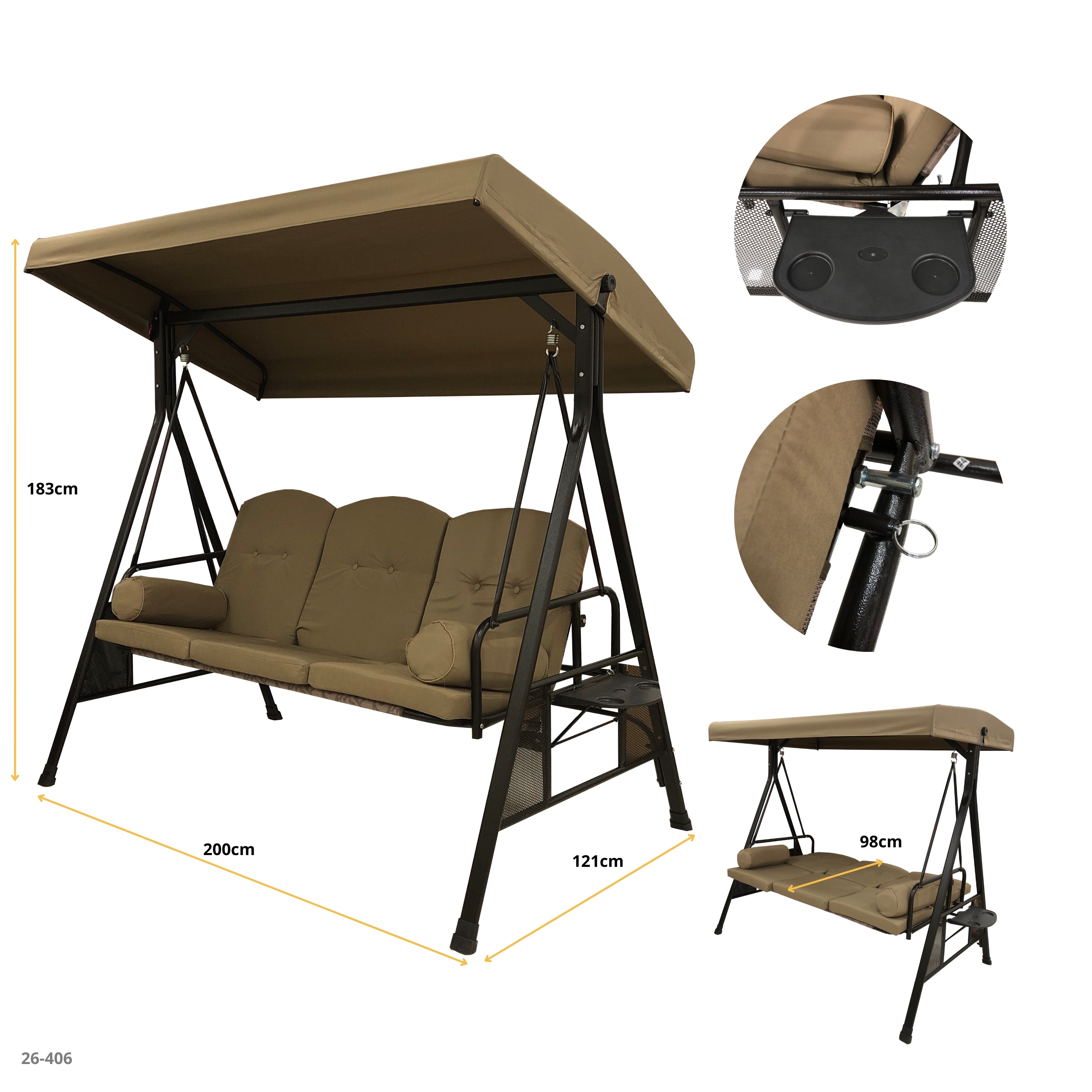 SILLA CAMA MECEDORA KHAKI + 2 ALMOHADAS