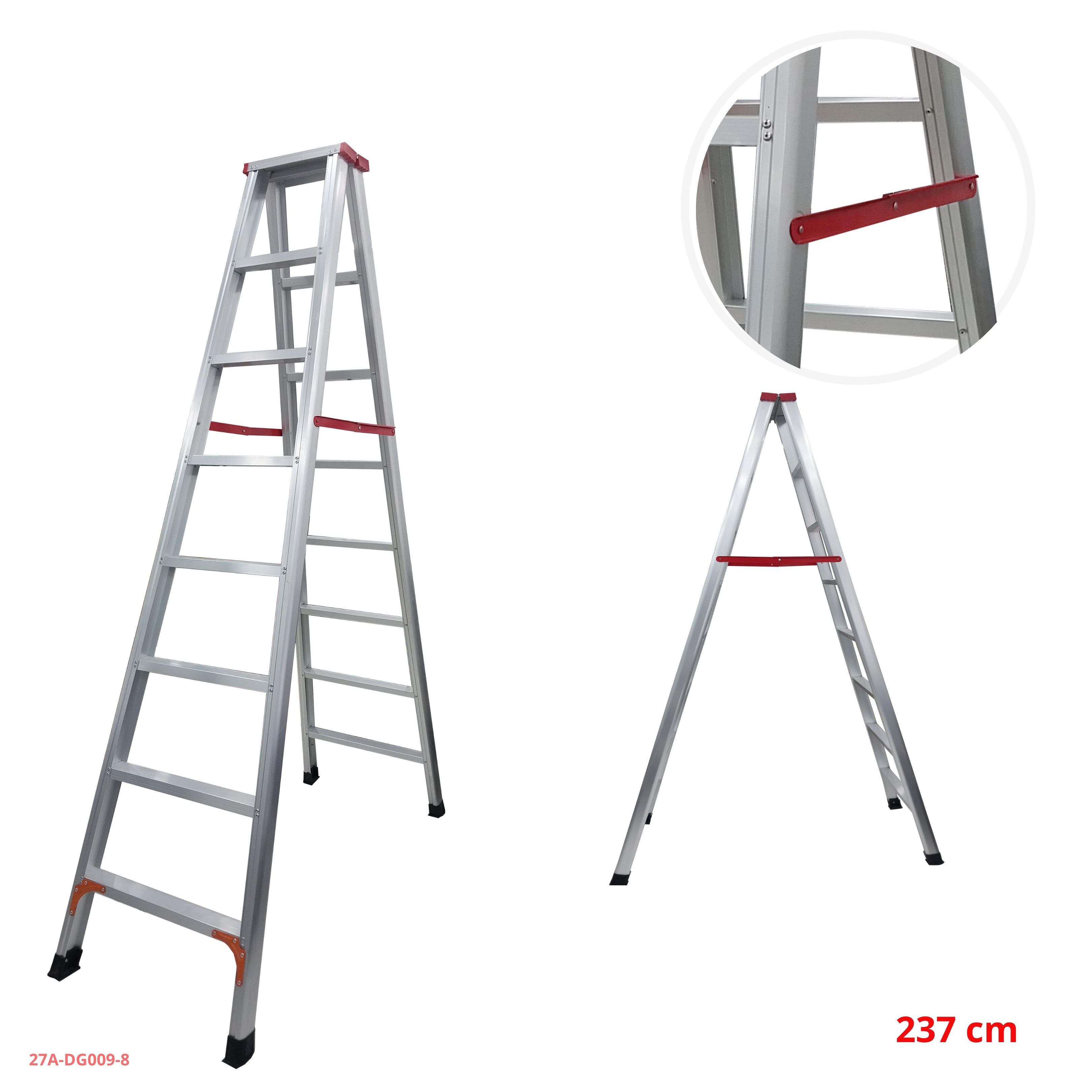 Escalera de aluminio reforzada 8 peldaños 27A-DG009-8
