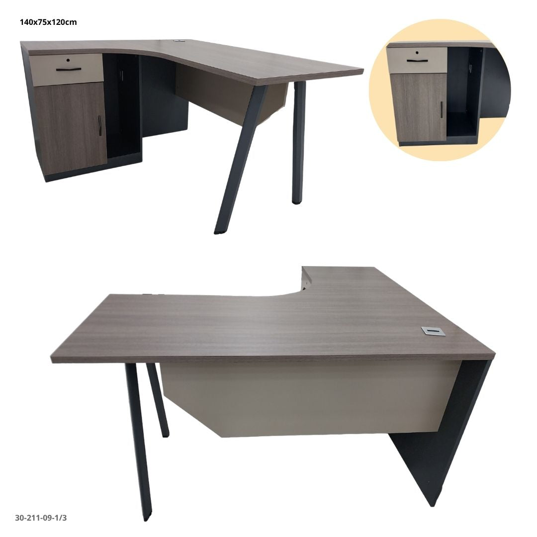ESCRITORIO L P/METAL 140*120*75CM CON GABINETE IZQUIERDO