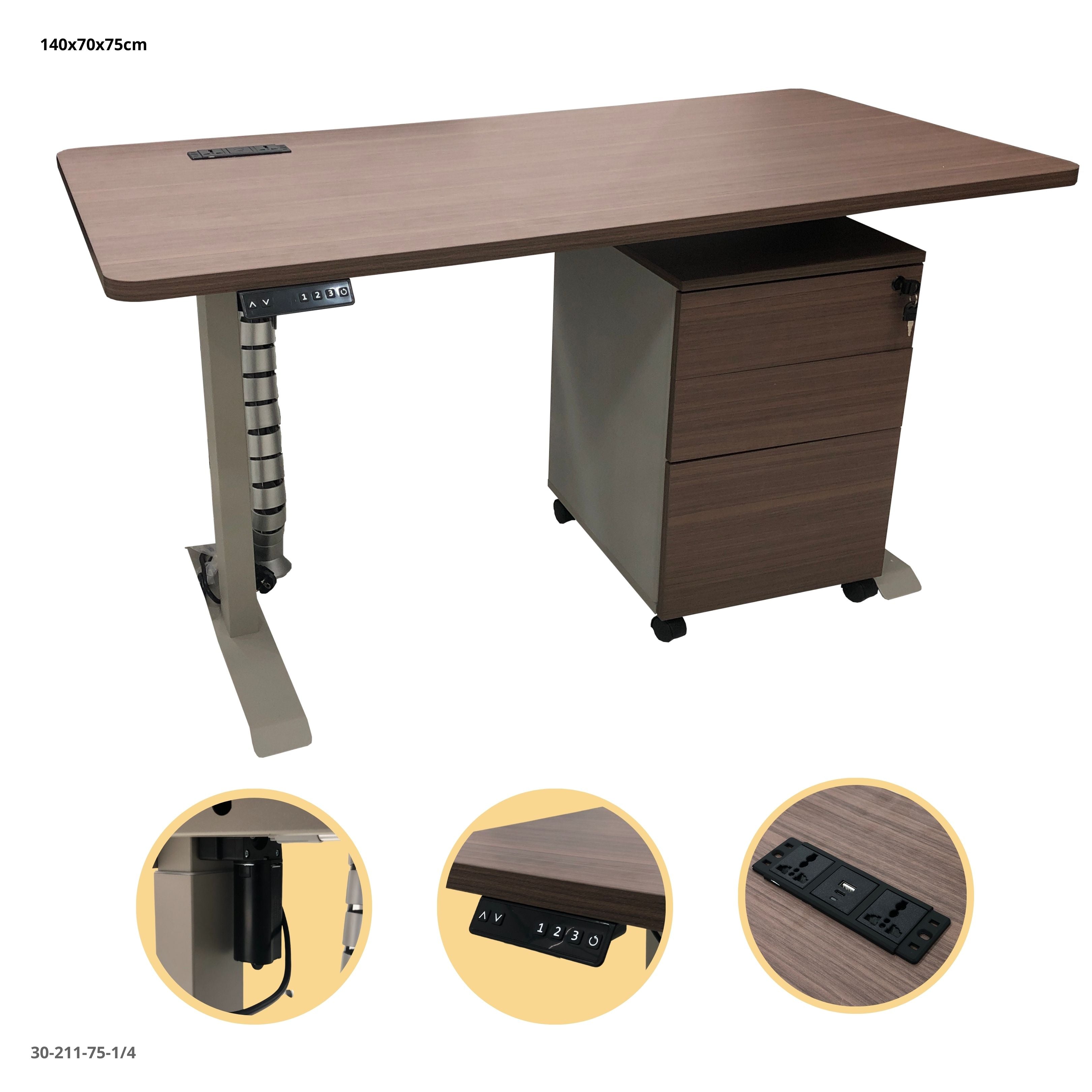 ESCRITORIO  AJUSTABLE ALTURA 140*70*75CM CON GABINETE Y TOMA CORRIENTE