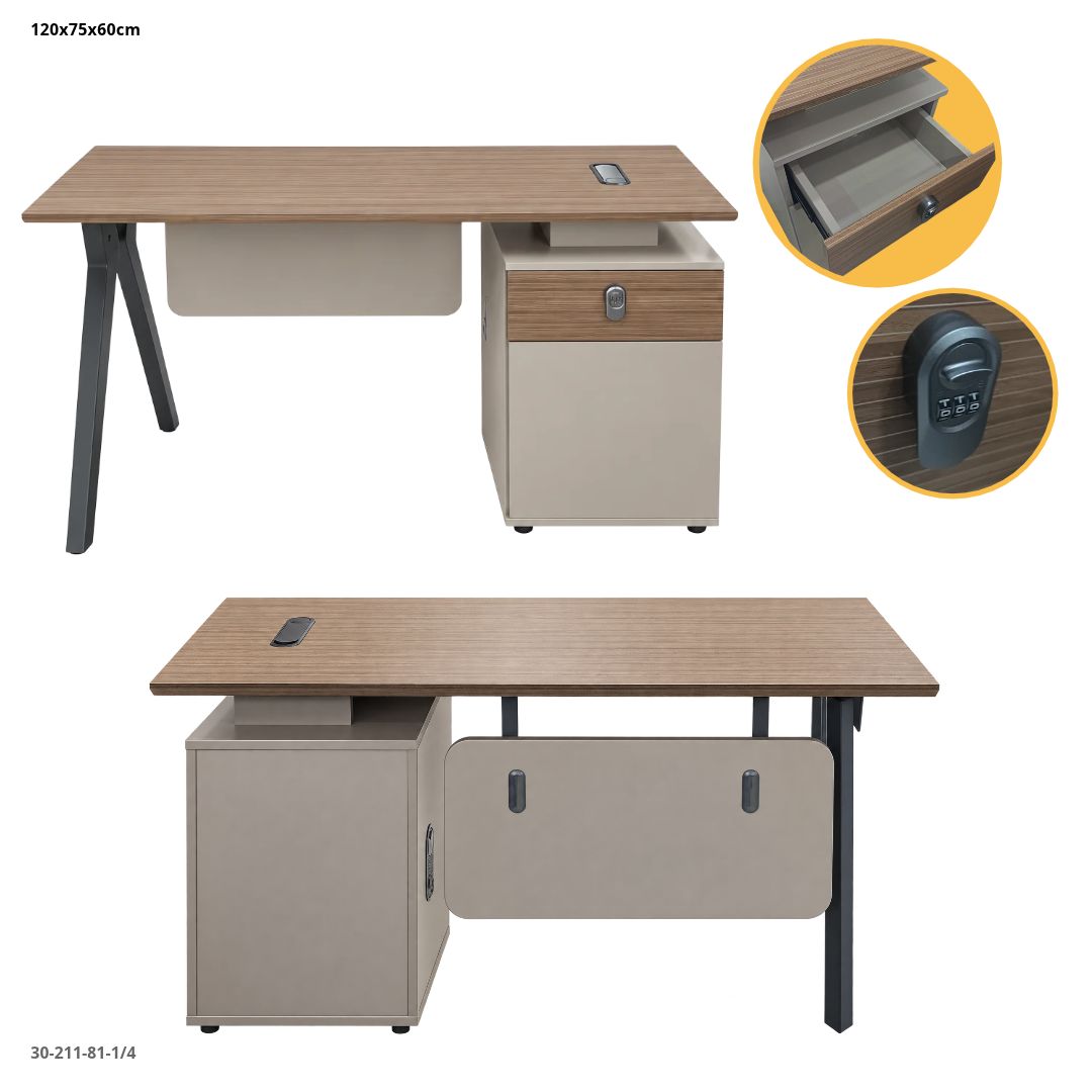 Escritorio de Oficina Khaki y Gris 140x75x60 cm con Pedestal