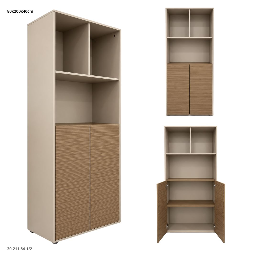 Librero de Oficina Khaki y Gris 80x200x40 cm con 2 Puertas - Ref. 30-211-84-1/2