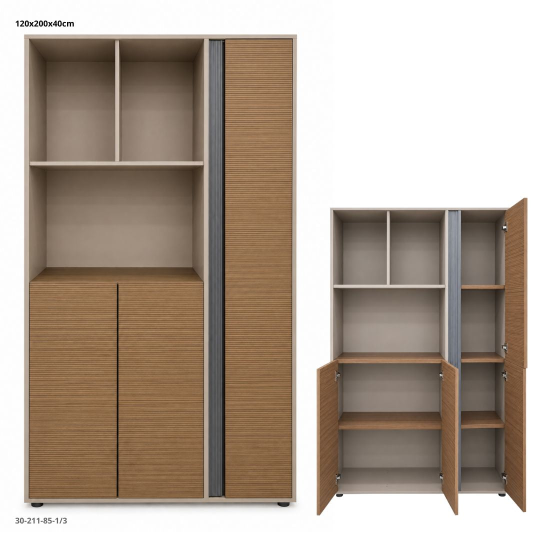 Librero de Oficina Khaki y Gris 120x200x40 cm con Puertas - Ref. 30-211-85-1/3