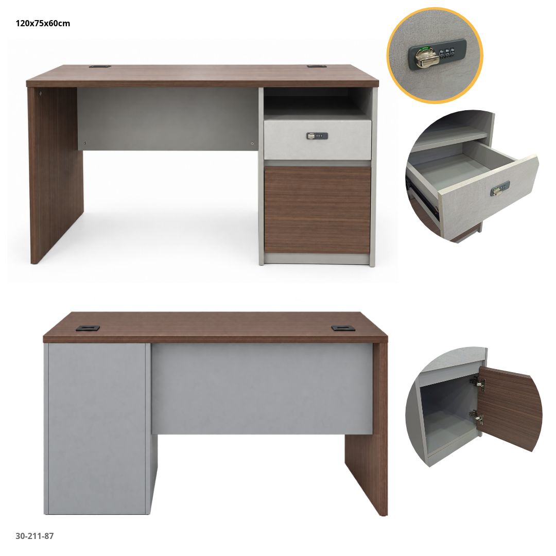 Escritorio de Oficina Chocolate y Gris 120x75x60 cm con Gabinete - Ref. 30-211-87