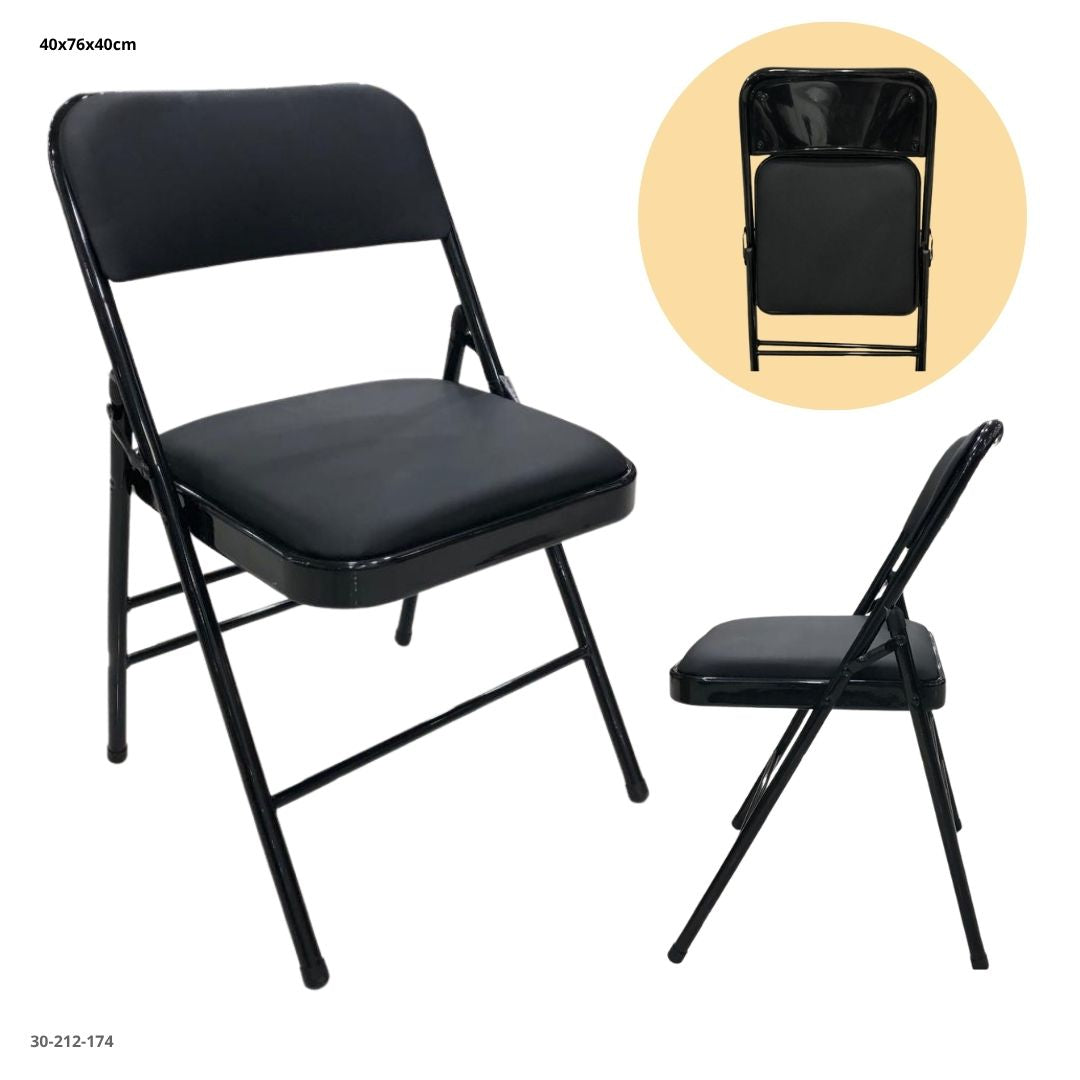 Silla Plegable Metálica Negra Tapizada en Cuerina 40x76x40 cm - Ref. 30-212-174