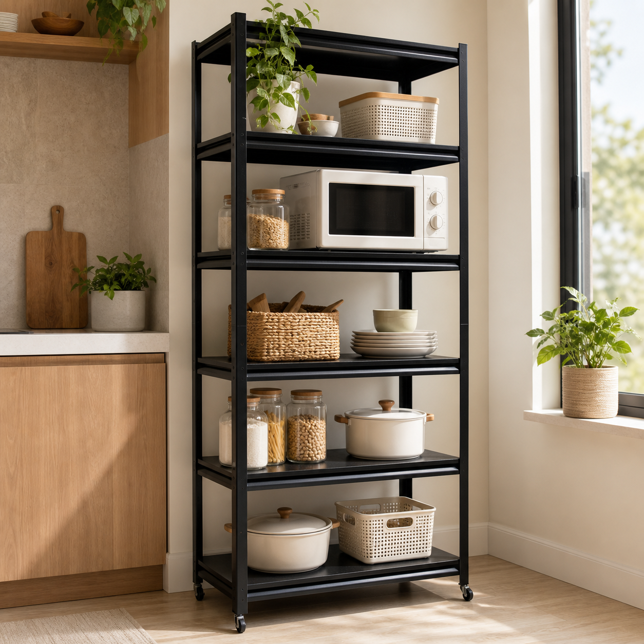 Organizador metálico negro para cocina moderna