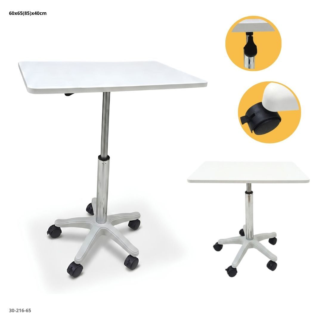 MESITA AUXILIAR AJUSTABLE BLANCA C/RUEDAS 40*60 (65-85CM)